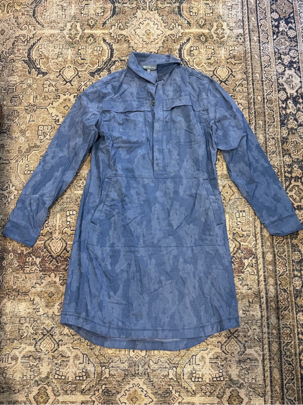 Title Nine Blue Long-Sleeve Button-Down Dress